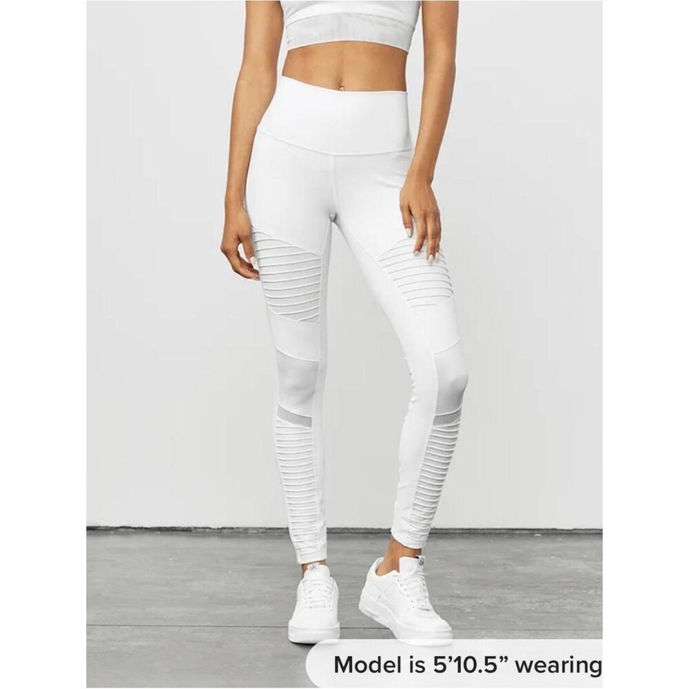 ALO Yoga White High-Waist Moto Ribbed Leggings